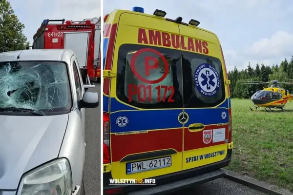 Wypadek w Karpicku: 75-letni rowerzysta ciężko ranny, śmigłowiec LPR w akcji