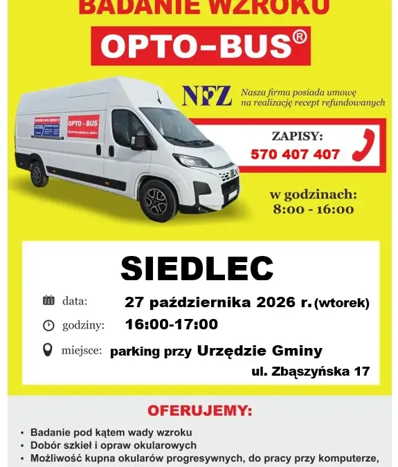 Bezpłatne badanie wzroku w Gminie Siedlec – 27 października 2026